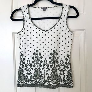 Ann Taylor White Green Pattern Shirt Petite Small